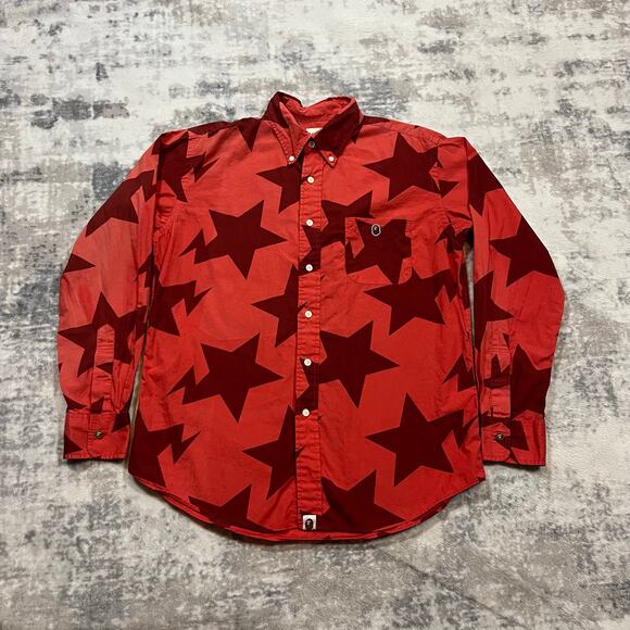 Authentic Bape 2000's All Over Sta Print Button Up Dress Shirt M - Picture 1 of 8